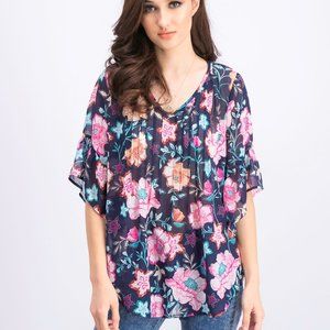 Style & Co. Womens Retro Scarf-Print Pintuck-Pleat Top in Summer Flora NWT